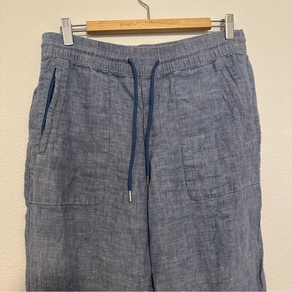 ATHLETA Retreat Linen Joggers Pants Chambray Blue Size 8 Women’s Elastic Waist - Picture 5 of 10